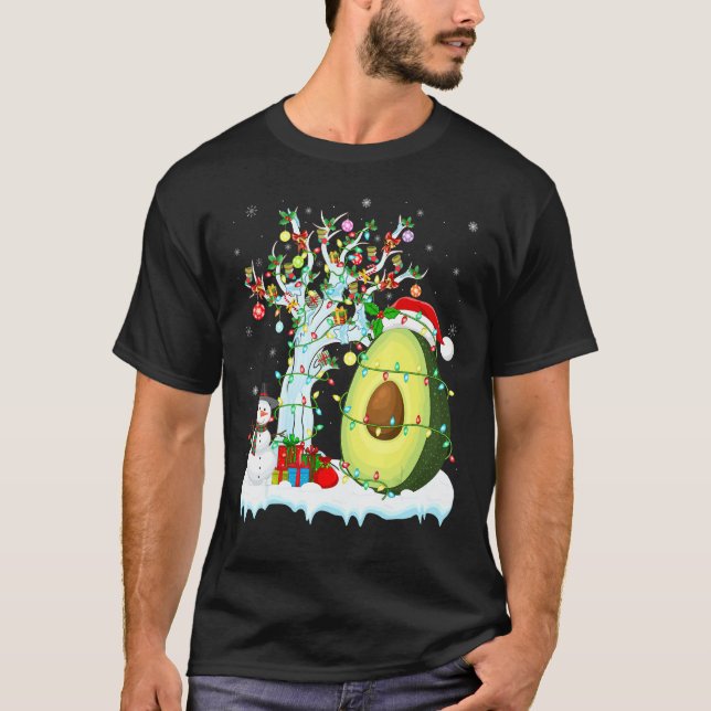 Avocado Fruit Julafton Träd Lighting Santa Hat Avo T Shirt (Framsida)
