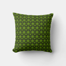 Avocado Green Black Buffalo Heart Plaid Kudde