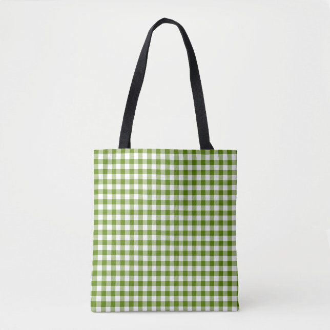 Avocado Green Plaid Gingham Retro Color Tygkasse (Framsida)