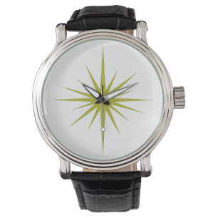 Avocado Grönt Atomic Starburst Mid Century Modern Armbandsur