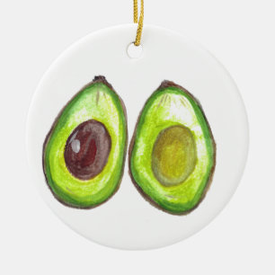Avocado grönt frukttropa vegan Vegeterian Julgransprydnad Keramik