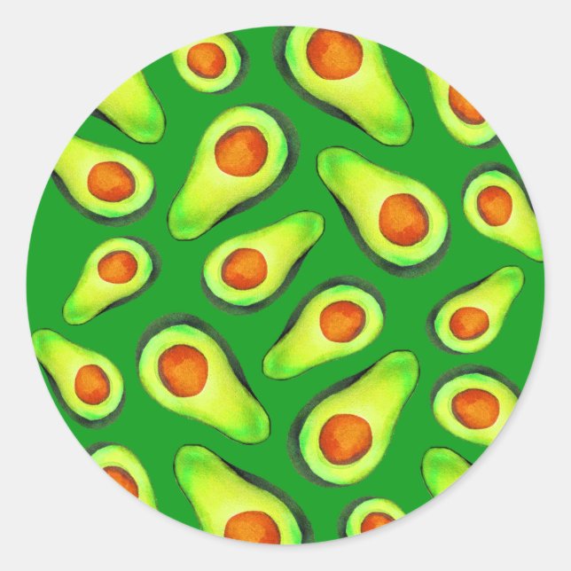 Avocado grönt health Fruodie Foodie Runt Klistermärke (Framsida)