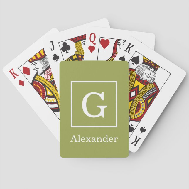 Avocado Grönt White Framed Monogram Casinokort (Baksidan)