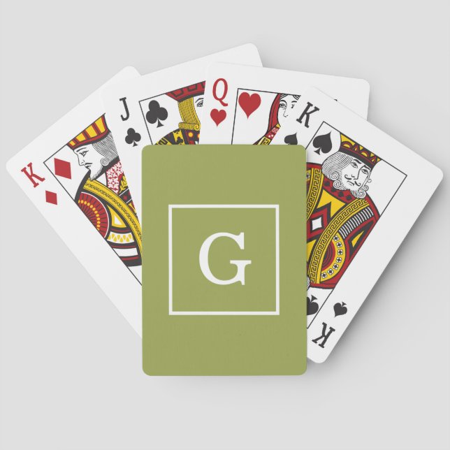 Avocado Grönt White Framed Monogram Spelkort (Baksidan)