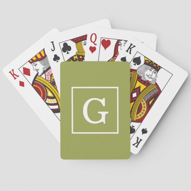 Avocado Grönt White Framed Monogram Spelkort (Baksidan)