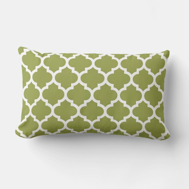 Avocado Grönt White Moroccan Quatrefoil Mönster #5 Lumbarkudde (Framsida)