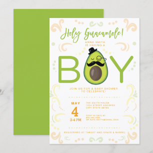 Avocado Heliga Guacamole Boy Baby Shower Taco Part Inbjudningar