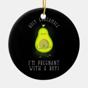 Avocado jag är gravid med en pojke julgransprydnad keramik