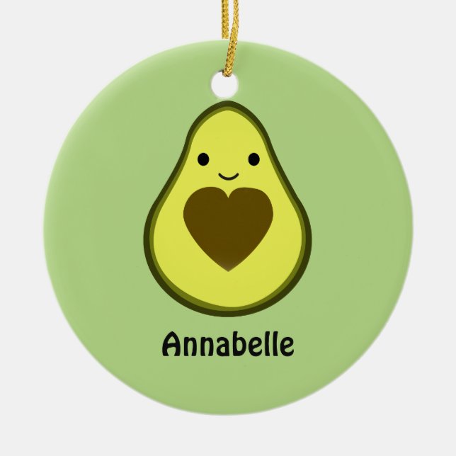 Avocado Kärlek Cute Avocado med hjärtsten Julgransprydnad Keramik (Framsidan)
