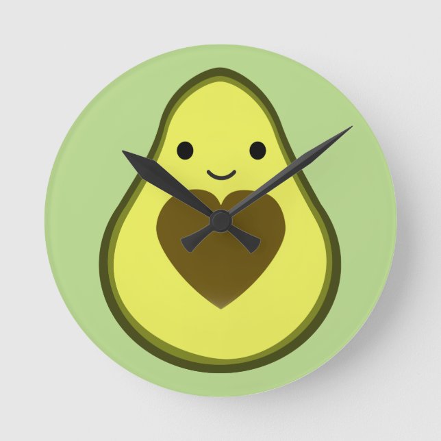 Avocado Kärlek Cute Avocado med hjärtsten Rund Klocka (Framsida)