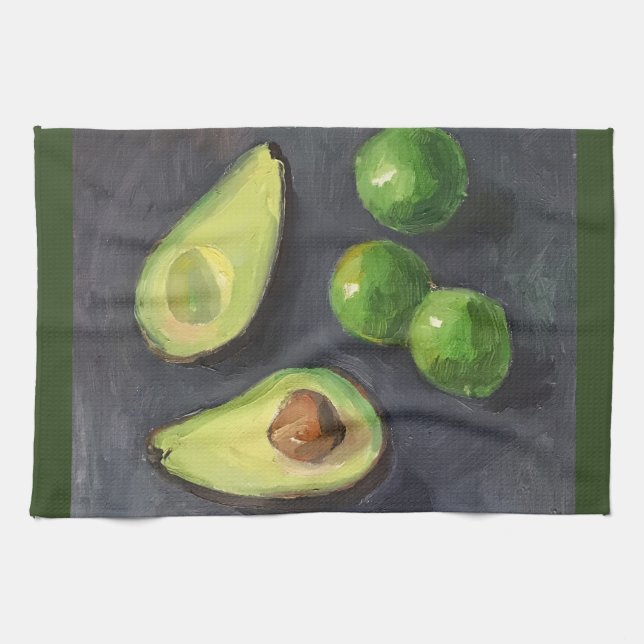 Avocado Lime Green Grått Art Kökshandduk (Horisontell)