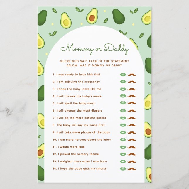 Avocado Mamma eller Baby Shower-spel (Framsida)