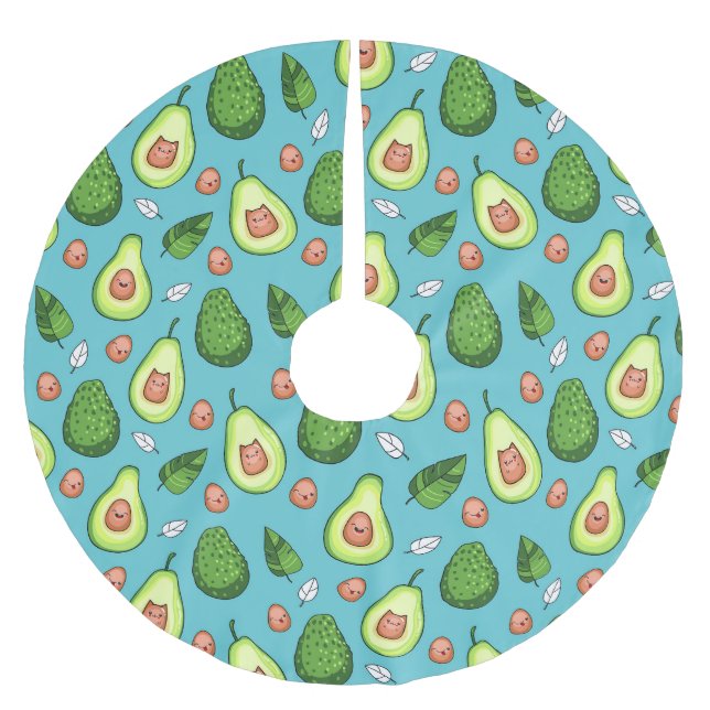Avocado Mönster Brushed Polyester Träd Skirt Julgransmatta Borstad Polyester (Framsidan)