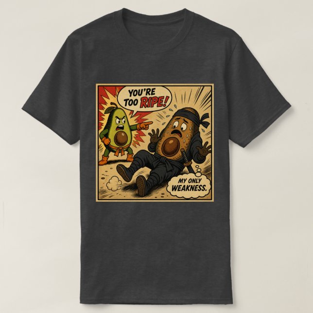 Avocado Ninja "För mogen" — Rollig Retro-serietidn T Shirt (Design framsida)