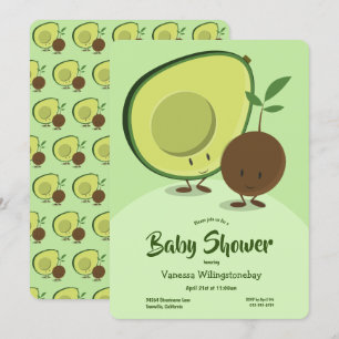Avocado och Pit Tecknade figurer Baby Shower Inbjudningar