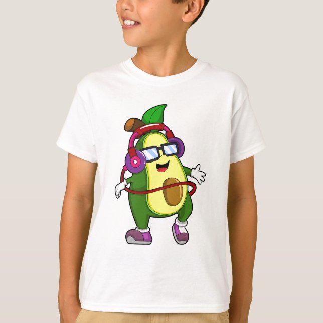Avocado på Music med hörlurar T Shirt (Framsida)