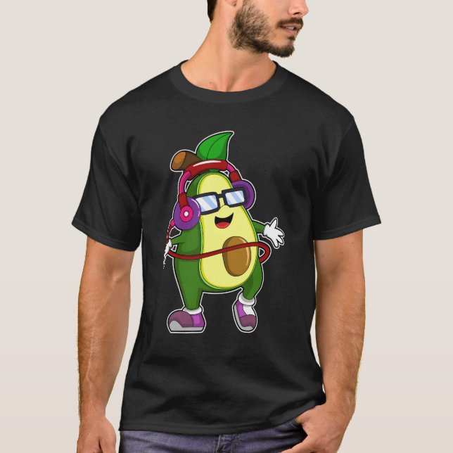 Avocado på Music med hörlurar T Shirt (Framsida)
