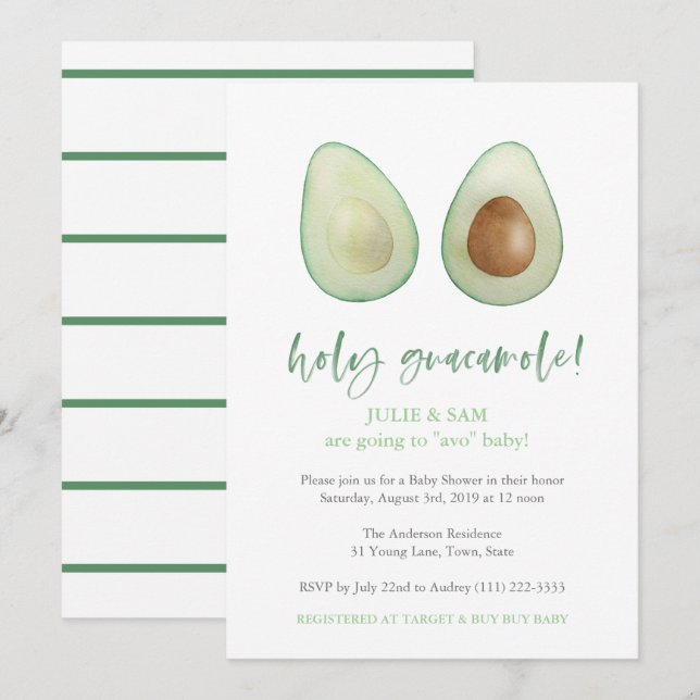 Avocado Punny Funny Par Baby Shower Inbjudningar (Fram/baksida)