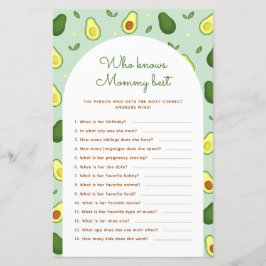 Avocado som känner Mamma Best Baby Shower Game