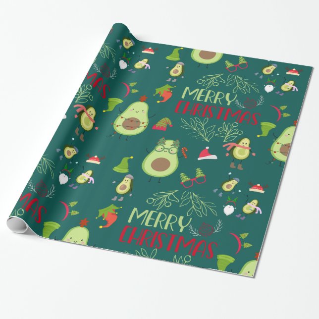 Avocado söt God jul  Presentpapper (Utrullad)