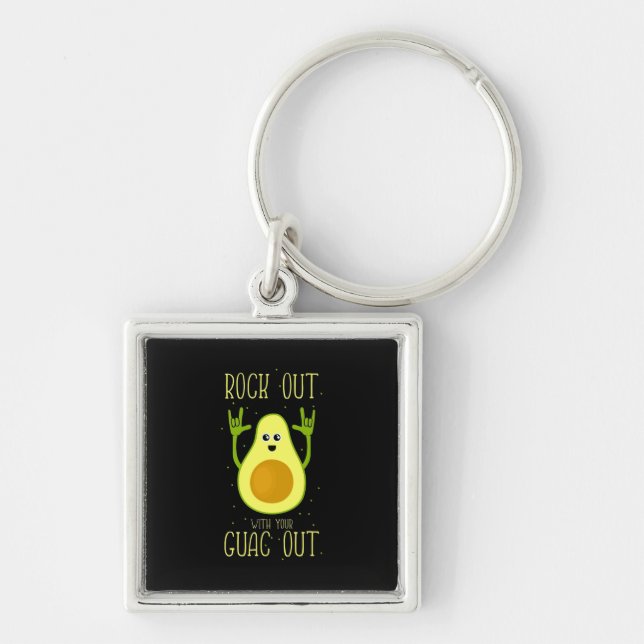 Avocado Sten ut med din guak ut Fyrkantig Silverfärgad Nyckelring (Framsidan)