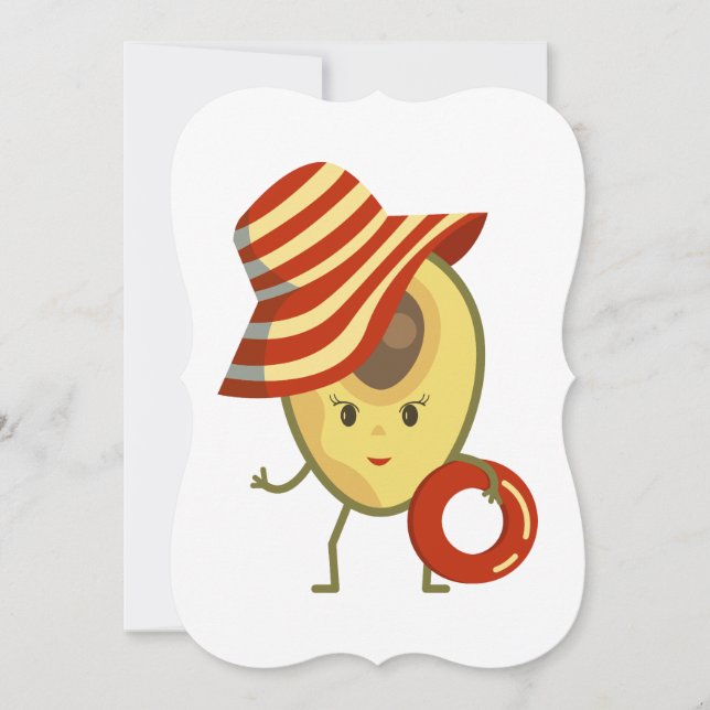 Avocado, strandflicka med sol hatt och simma ring (Framsida)