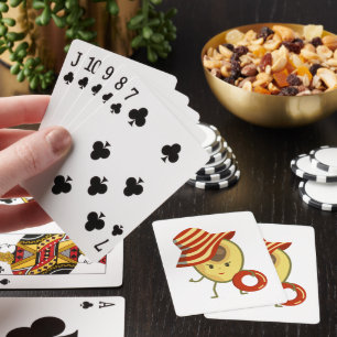 Avocado, strandflicka med sol hatt och simma ring casinokort
