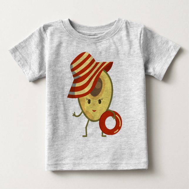 Avocado, strandflicka med sol hatt och simma ring t shirt (Framsida)
