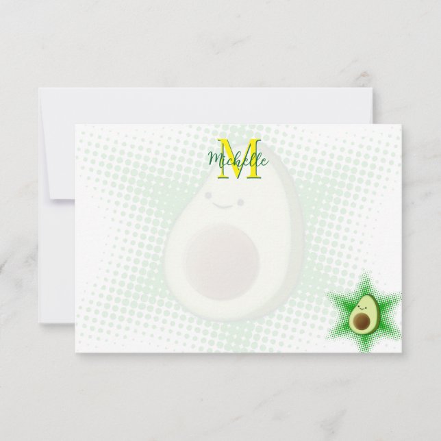 Avocado Superstar Anpassad Monogram Anteckningskort (Framsida)