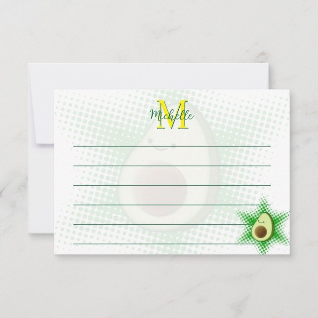 Avocado Superstar Custom Monogram Lined Anteckningskort (Framsida)
