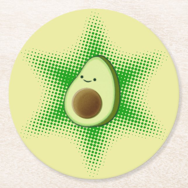 Avocado Superstar Cute Underlägg Papper Rund (Framsidan)