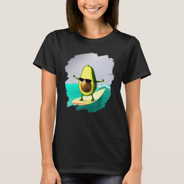 Avocado Surfing Surfer Riding Wave Ocean Cool Surf T Shirt (Framsida)