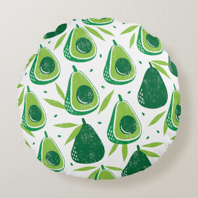 Avocado, texturerad frimärke, sömlös mönster. rund kudde (Framsidan)