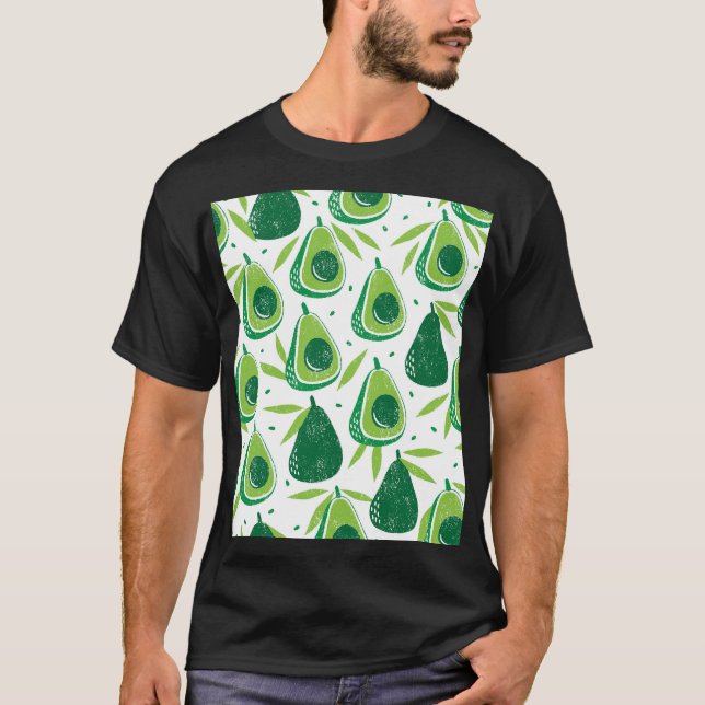 Avocado, texturerad frimärke, sömlös mönster. t shirt (Framsida)