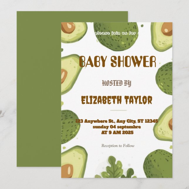 Avocado Themed Baby Shower Invitation  Inbjudningar (Fram/baksida)
