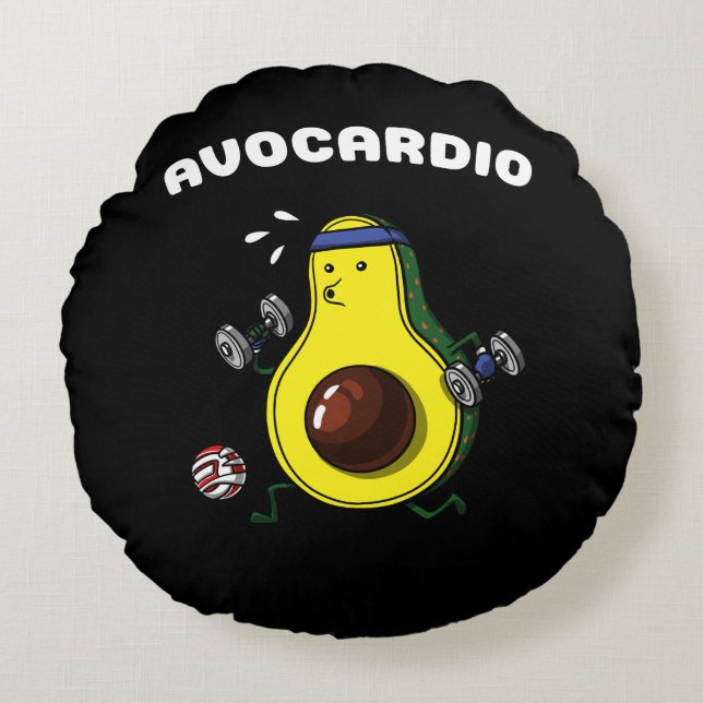 Avocado Vegan Fitness Cardio Workout Exercise Rund Kudde (Framsidan)