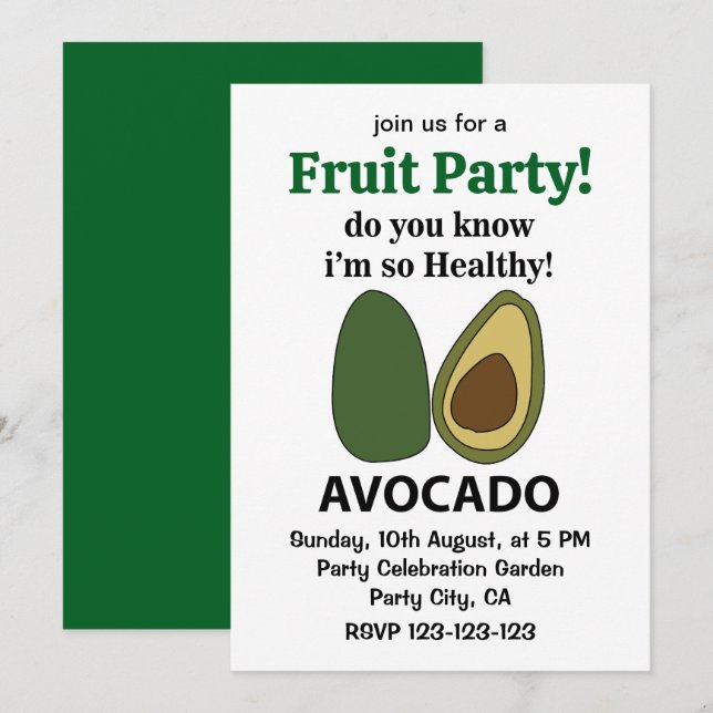 Avocado vet du att jag är så friska Avocado Inbjudningar (Fram/baksida)