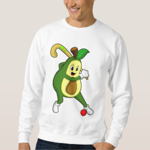 Avocado vid Hockey med Hockey fladdermus Lång Ärmad Tröja
