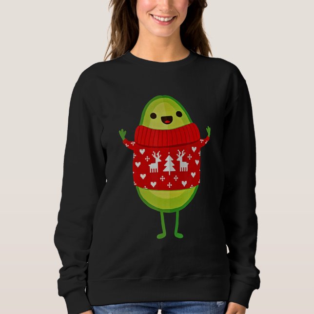 Avocado Wearing Ugly Sweater Merry Christmas T Shirt (Framsida)