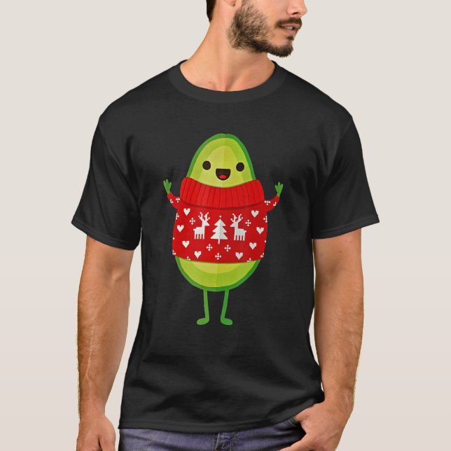 Avocado Wearing Ugly Sweater Merry Christmas T Shirt (Framsida)