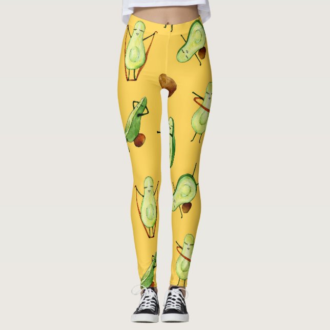 Avocado Workout: Roligt Watercolor Mönster Leggings (Framsida)