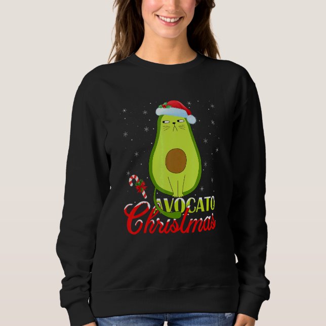 Avocado  Xmas Lights Santa Avocado Cat Christmas T Shirt (Framsida)