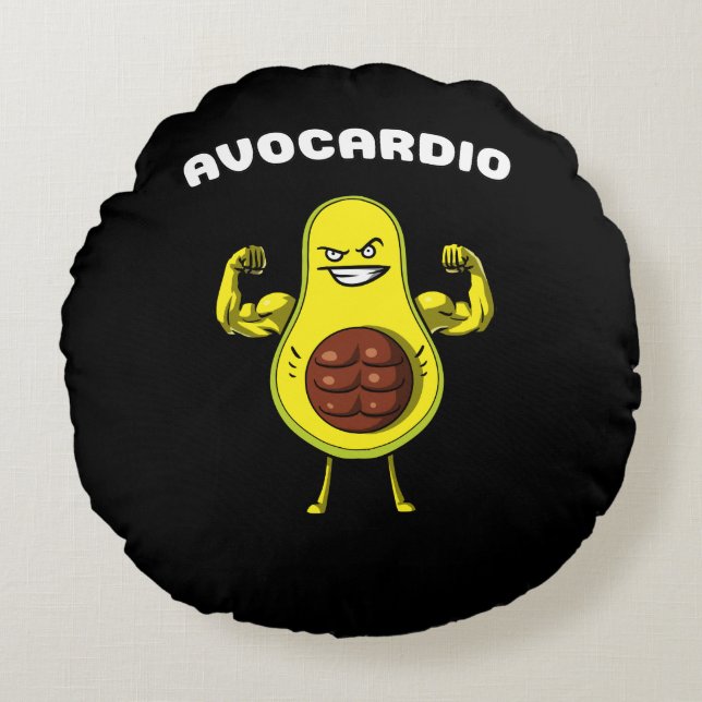 Avocardio Fitness Avocado Funny Vegan Workout Joke Rund Kudde (Framsidan)