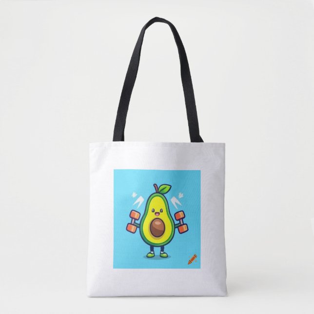 "Avocardio Tecknad Avocado Working Out - Roligt oc Tygkasse (Framsida)