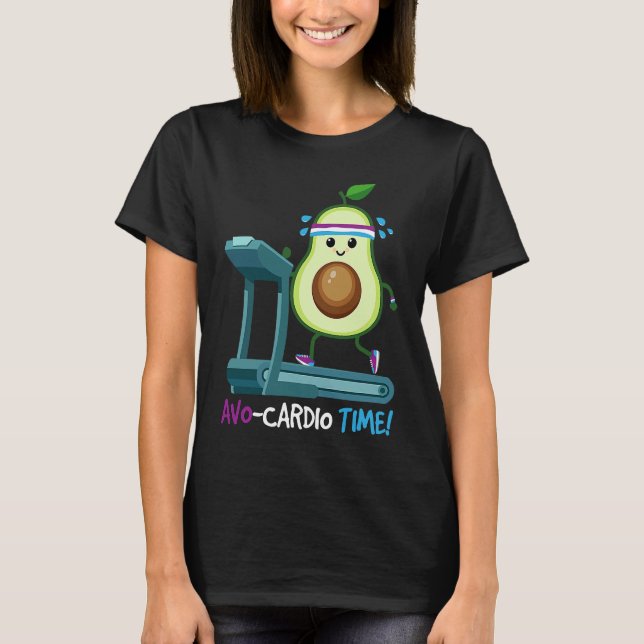 Avocardio Time! Avocado Cardio Jogging Vegan Fitne T Shirt (Framsida)