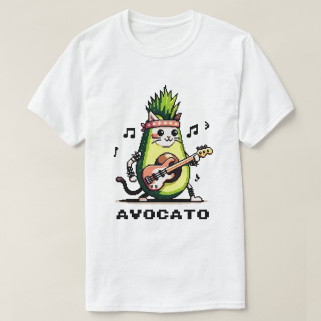 Avocato Bassistance - Punk Cat Avocado Pixel Art T Shirt (Design framsida)