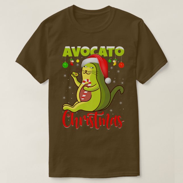 Avocato Cat Lover Julafton Ljus Santa Avocado Cat  T Shirt (Design framsida)