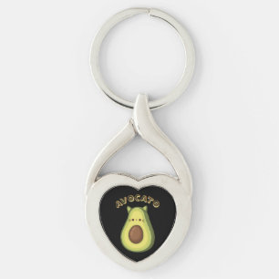 AVOCATO - Funny Cute Cat & Avocado Älskare Keychai Twisted Heart Silverfärgad Nyckelring