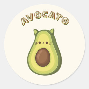 AVOCATO - Funny Cute Cat & Avocado Älskare Sticker Runt Klistermärke