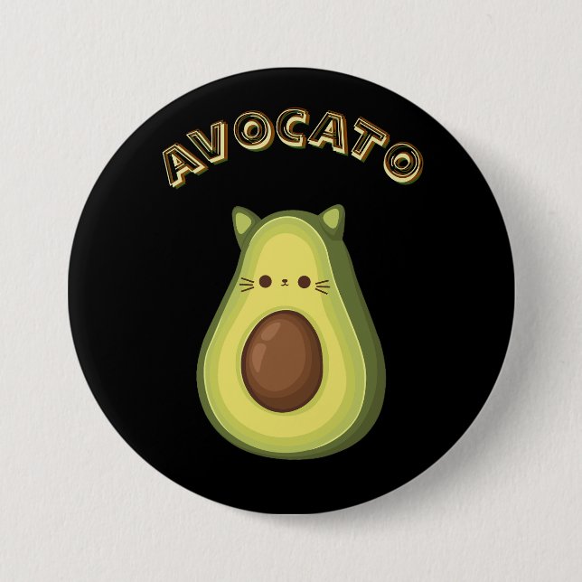AVOCATO - Knappen Ljust Cute Cat & Avocado Älskare Knapp (Framsida)
